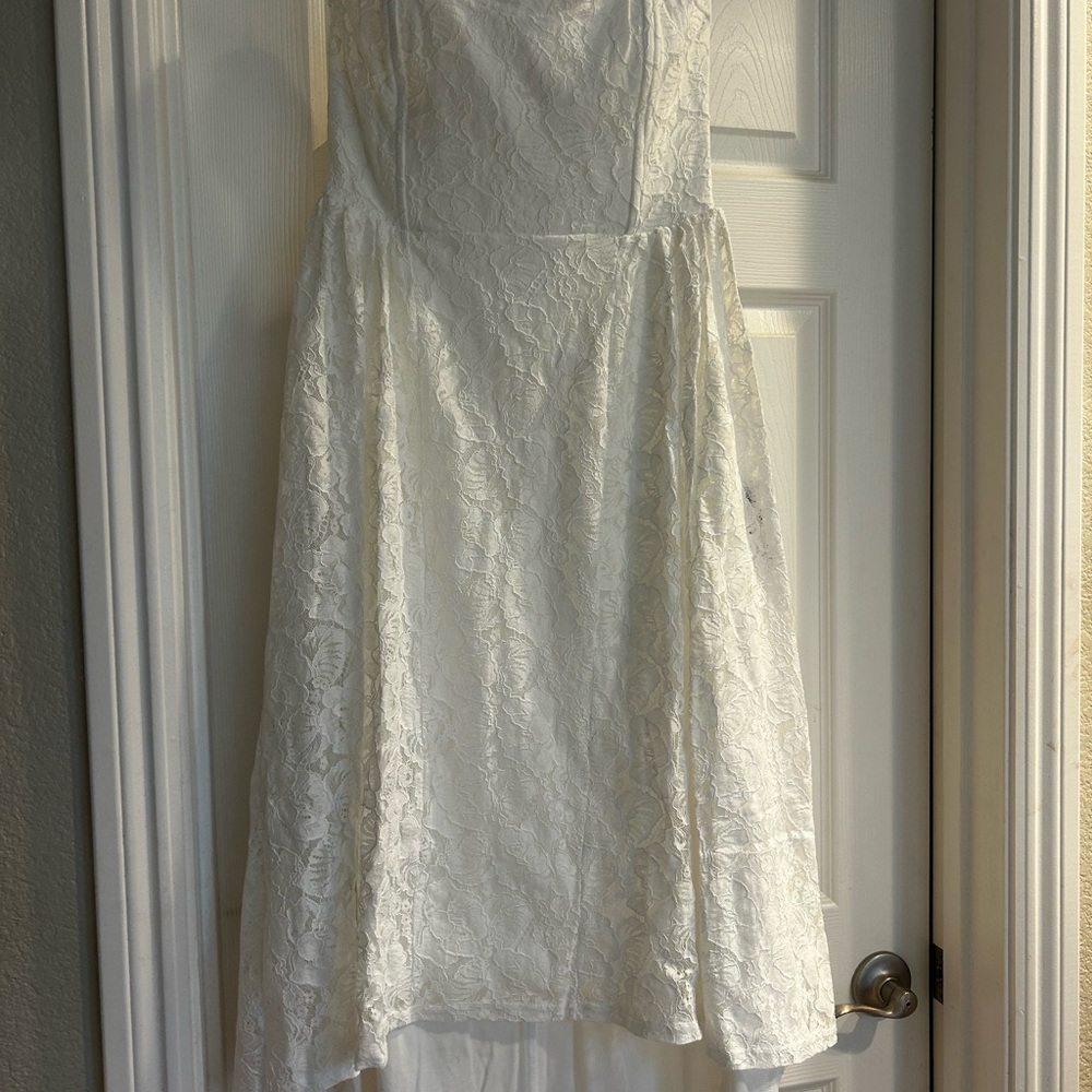 Lulu's Strapless Elegant White Lace Dress